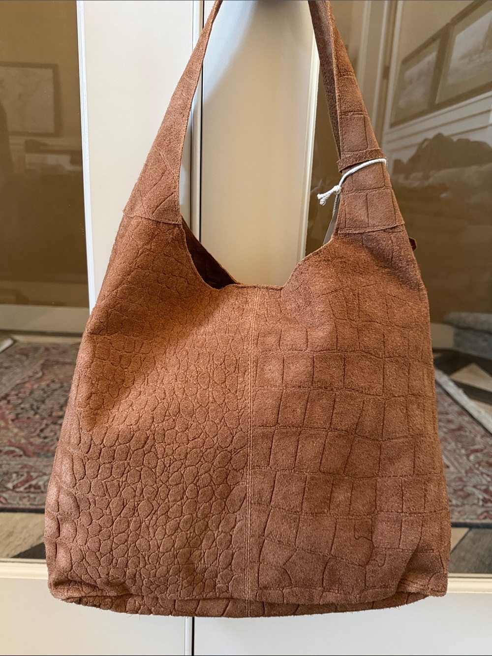 Haute Hippie Women’s Festival Genuine Suede Hobo Bag—Crocodile Embossed Tan - Picture 8 of 8